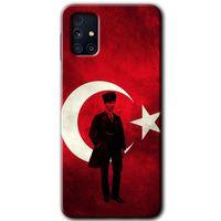 Samsung Galaxy M31s Kılıf Baskılı Kapak - Atatürk Bayrak +Tam Kaplayan Mat Seramik