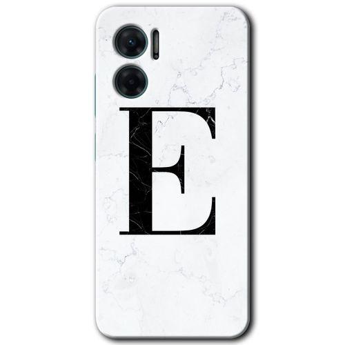 Xiaomi Redmi Note 11E HD Baskılı Kılıf + 9D Tam Ekran Koruyucu - Beyaz Mermer Desenli E Harfi