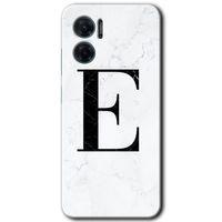 Xiaomi Redmi Note 11E HD Baskılı Kılıf + 9D Tam Ekran Koruyucu - Beyaz Mermer Desenli E Harfi
