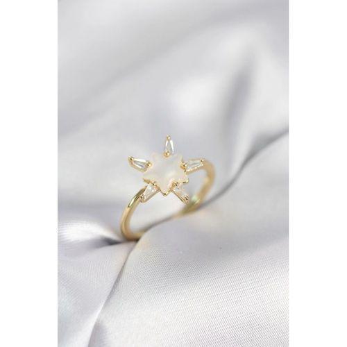 Gold Renk Yıldız Model Sedefli Zirkon Taşlı Kadın Yüzük