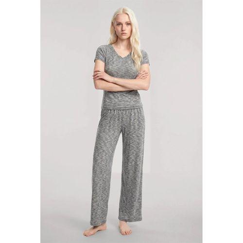 Kadın Gri V Yaka Yumuşak Dokulu Pijama Takımı Rahat Günlük Ev Giyim Seti