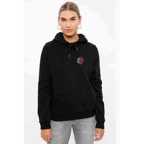 Red Rose Skull Kurukafa Baskılı Siyah Kadın Kapşonlu Sweashirt