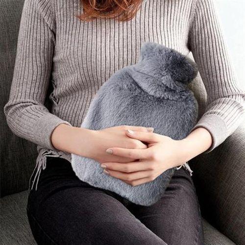 Sıcak Su Torbası Yan Cepli Gri  Peluş Termofor 27X17X2Cm  1 Litre