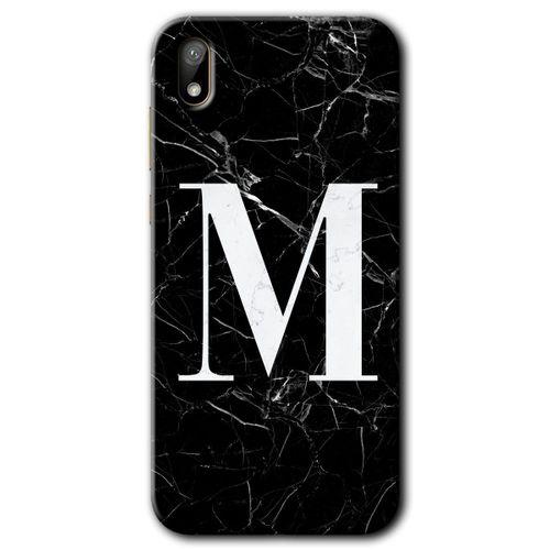 Huawei Y5 2019 Kılıf HD Desen Baskılı Arka Kapak - Siyah Mermer Desenli M Harfi