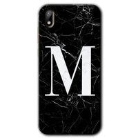 Huawei Y5 2019 Kılıf HD Desen Baskılı Arka Kapak - Siyah Mermer Desenli M Harfi