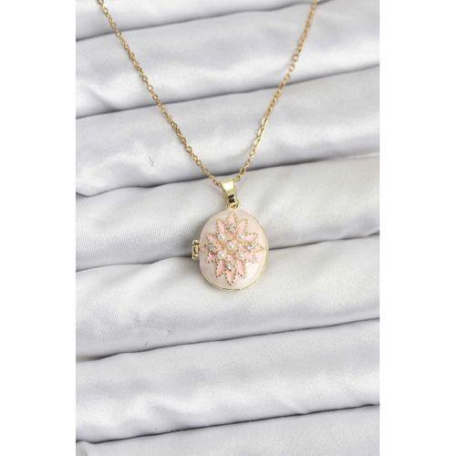 316L Çelik Zincir Gold Renk Mineli Lotus Model Açılabilir Kadın Kolye