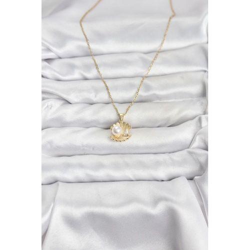 316L Çelik Zincir Gold Renk İstiridye İnci Model Zirkon Taşlı Kadın Kolye