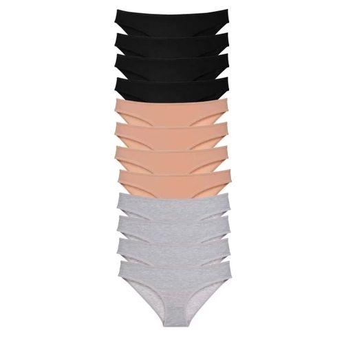 12 Adet Süper Eko Set Likralı Kadın Slip Külot Siyah Ten Gri