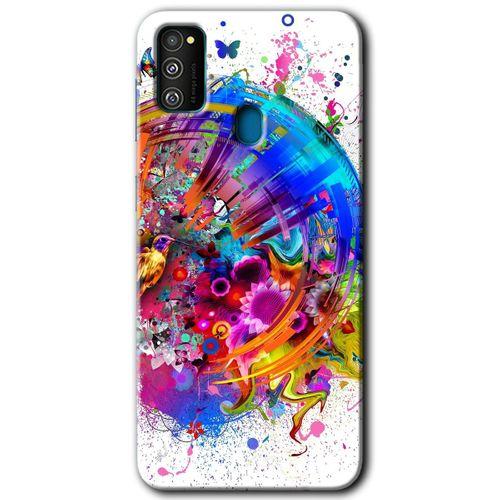 MRCİLETİSİM Samsung Galaxy M21 Kılıf HD Desen Baskılı Arka Kapak + Temperli Cam - 4K Clock
