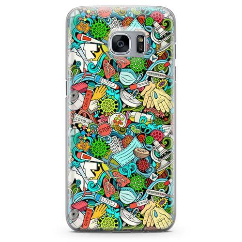 Samsung Galaxy S7 Edge Kılıf Covid-19 Doodle Arka Kapak Koruma Desenli Full Koruyucu