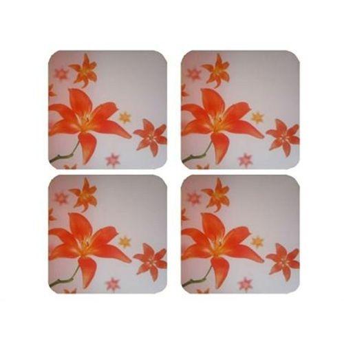 Ahşap Bardak Altlığı 4 Adet Çiçek Desen 9X9Cm