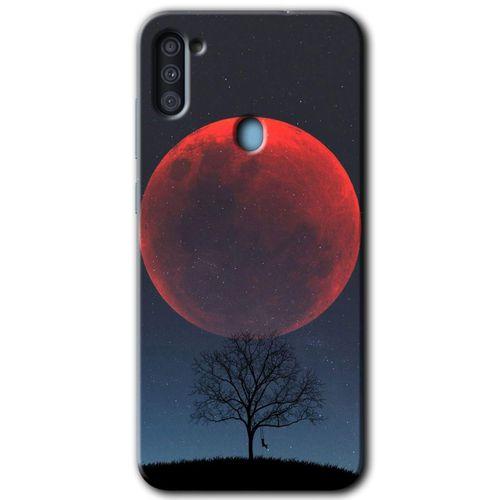 MRCİLETİSİM MRCİLETİSİM Samsung Galaxy A11 Kılıf HD Desen Baskılı Arka Kapak + Temperli Cam - Kanlı Ay