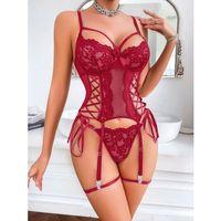 Özel Tasarım Kırmızı Dantel İşlemeli Fantezi Jartiyer Takımı