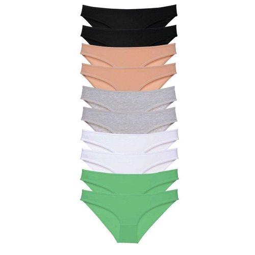 10 Adet Süper Eko Set Likralı Kadın Slip Külot Siyah Ten Gri Beyaz Yeşil