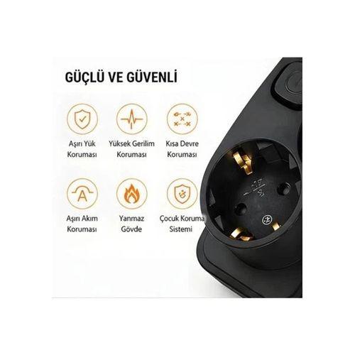 Akım Korumalı 5’li Priz 2xusb 2xtype-c Çıkış Akım Koruma Çoklu Priz Çoğaltıcı Anahtarlı Ftr-31 Siyah