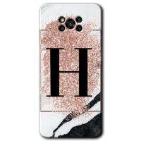 Poco x3 NFC Kılıf HD Desen Baskılı Arka Kapak - Pembe Mermer Desenli H Harfi