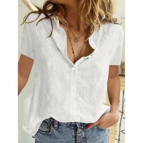 Kadın Kısa Kollu Basic Keten Gömlek
