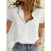 Kadın Kısa Kollu Basic Keten Gömlek