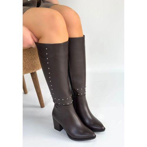 Tiyan Kahverengi Cilt Topuklu Çizme