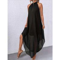 Kadın Omuzlardan Açık Daire Yakalı Astarlı şifon Elbise