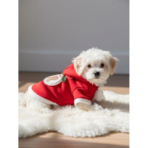 Yılbaşı Köpek Kıyafeti Snow Ball Kırmızı Polar | Kapüşonlu Noel Köpek Kostümü | Küçük Irklar İçin