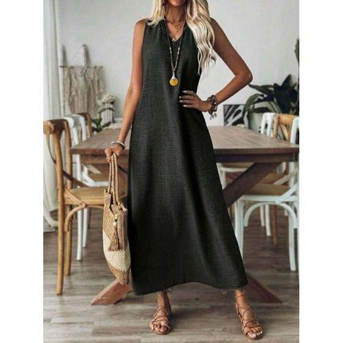Kadın Askılı V Yakalı Uzun Elbise