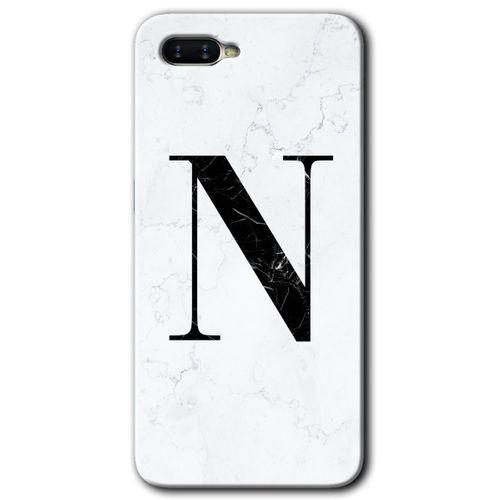 Oppo Rx 17 Neo Kılıf HD Desen Baskılı Arka Kapak - Beyaz Mermer Desenli N Harfi + Kırılmaz Cam