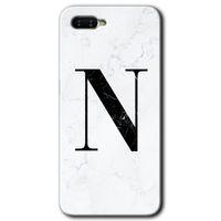 Oppo Rx 17 Neo Kılıf HD Desen Baskılı Arka Kapak - Beyaz Mermer Desenli N Harfi + Kırılmaz Cam