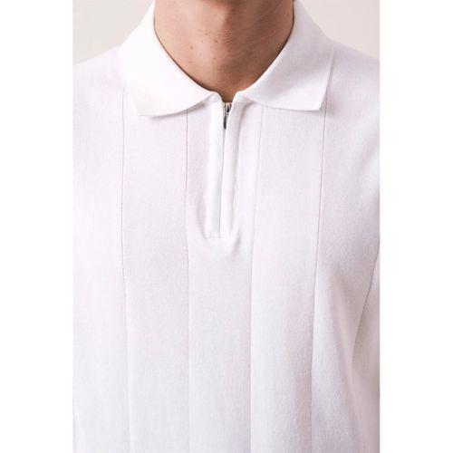 Ritchie Fermuarlı Polo Yaka Dikey Çizgili Kısa Kollu İnce Triko Erkek T-Shirt - Ekru