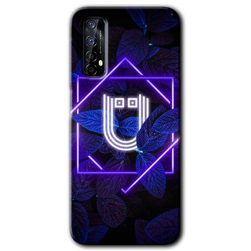 Realme 7 Kılıf HD Desen Baskılı Arka Kapak - Dark Neon Yaprak Ü Harfi + Kırılmaz Cam