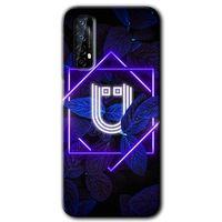 Realme 7 Kılıf HD Desen Baskılı Arka Kapak - Dark Neon Yaprak Ü Harfi + Kırılmaz Cam