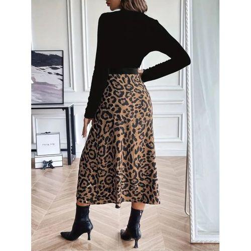 Kadın Uzun Kollu Bisiklet Yaka Ithal Krep Bluz Alt Desenli Modal Midi Elbise