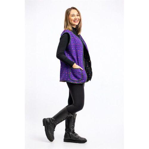 Kolsuz Meryem Çift Taraflı Cepli Pazen Kışlık Yelek Siyah/Mor Syh/Mr