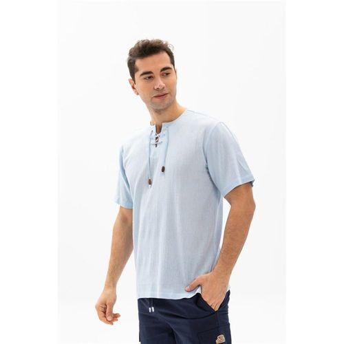 Kısa Kol Şile Bezi Zımbalı Erkek Yazlık Tshirt Buz Mavi 3027