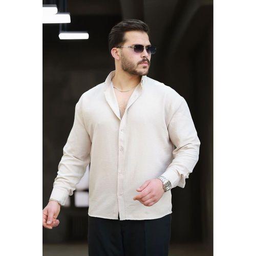 Yumuşak Dokulu Yarım Oversize Erkek Gömlek - Bej