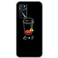 Oppo A16 Kılıf HD Desen Baskılı Arka Kapak + Temperli Cam - Coffee Battery