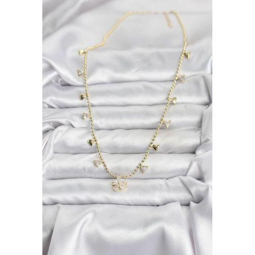 Pirinç Gold Renk Zirkon Taşlı Çiçek Model Kadın Kolye