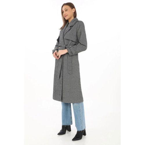 Uzun Kaşe Kaban – Balık Sırtı Dokuma Kaşmir Kumaş, Kruvaze Yaka, Kuşaklı Cepli Model, Oversize Rahat Kalıp - Boyalı Gri