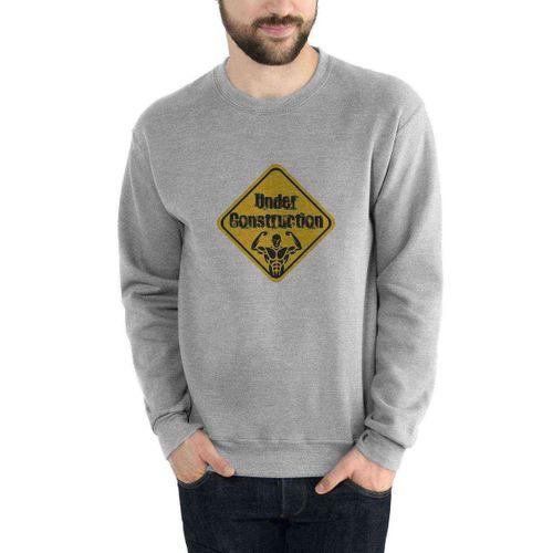 Under Construction Baskılı Gri Erkek Sweatshirt