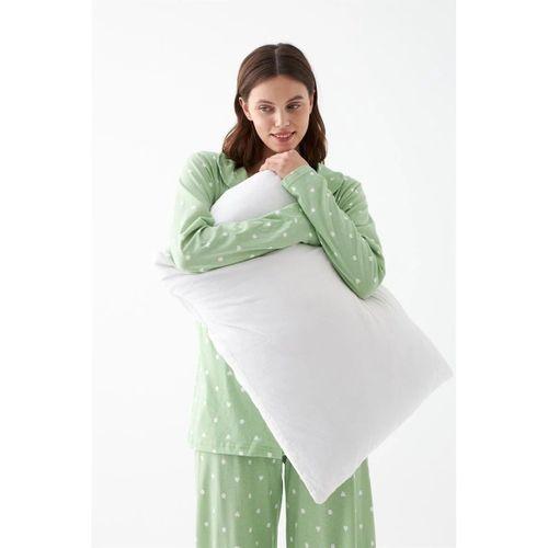 Kadın Yeşil Kalp Desenli Düğmeli Pamuklu Pijama Takımı