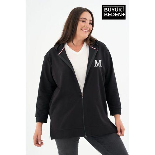 Kadın Tunik Büyük Beden M Baskılı Fermuarlı Kapşonlu Sweat Hırka SPR26BTK955-2