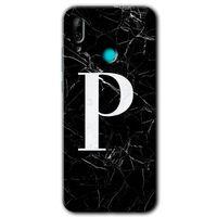 Huawei P smart 2019 Kılıf HD Desen Baskılı Arka Kapak + Temperli Cam - Siyah Mermer Desenli P Harfi