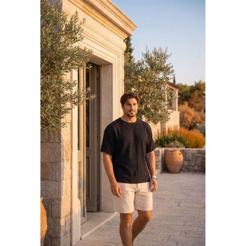Godard Relax Fit %100 Pamuk Müslin Kumaş Duble Kol Bisiklet Yaka Erkek T-Shirt - Siyah