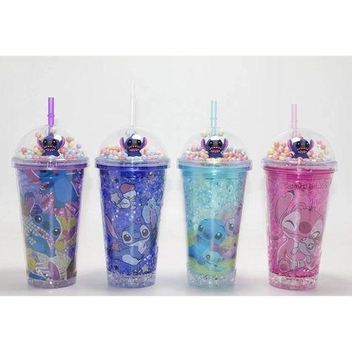 Sevimli Stitch Işıklı Pipetli Pullu Suluk & Bardak 400 Ml  Alk4704