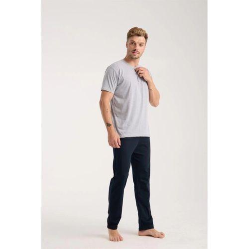 Erkek Gri Düğmeli Yaka Kısa Kol Pijama Takımı