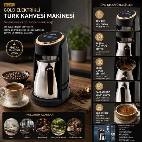 Elektrikli Türk Kahvesi Makinesi 4 Fincan - Sesli Uyarulu Taşma Önleyici