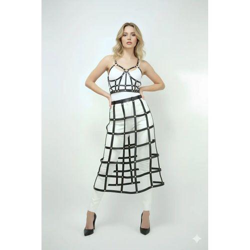 Siyah Etek Kafes Detaylı Etek Midi Boy Deri Etek - Brf1013