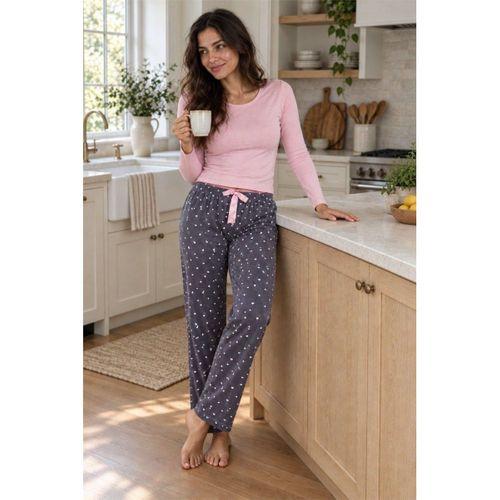 Kadın Tek Alt Pijama Pantolonu - Küçük Kalp Desenli, Gri