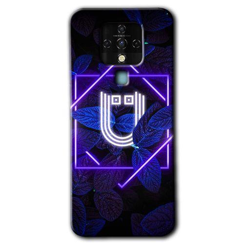 MRCİLETİSİM Tecno Camon 16 Kılıf HD Desen Baskılı Arka Kapak+Temperli Cam - Dark Neon Yaprak Ü Harfi