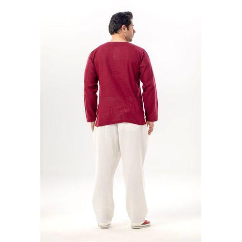 Büyük Beden Uzun Kol Şile Bezi Bisiklet Yaka Yazlık Tshirt Koyu Bordo 3068